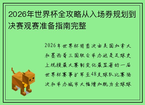 2026年世界杯全攻略从入场券规划到决赛观赛准备指南完整